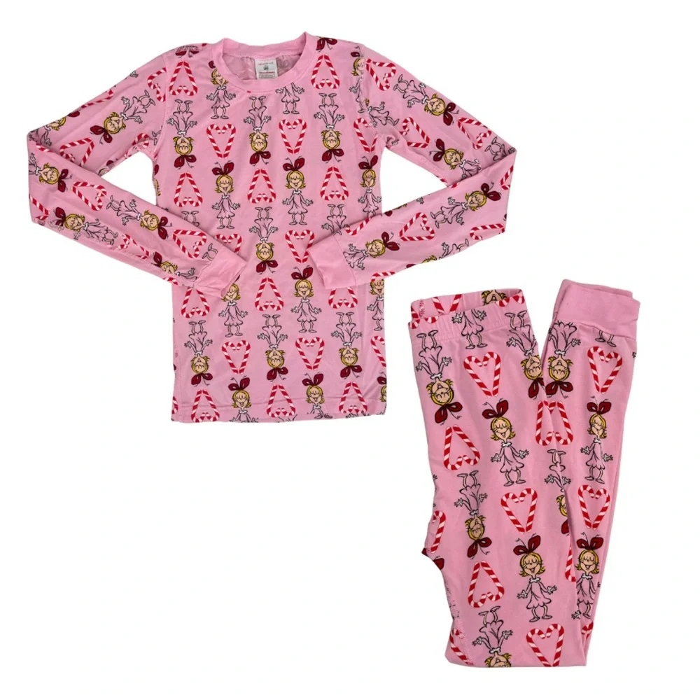 Hanna Andersson Dr. Seuss Cindy Lou Who The Grinch Pink Long Pajama Set Girl 10